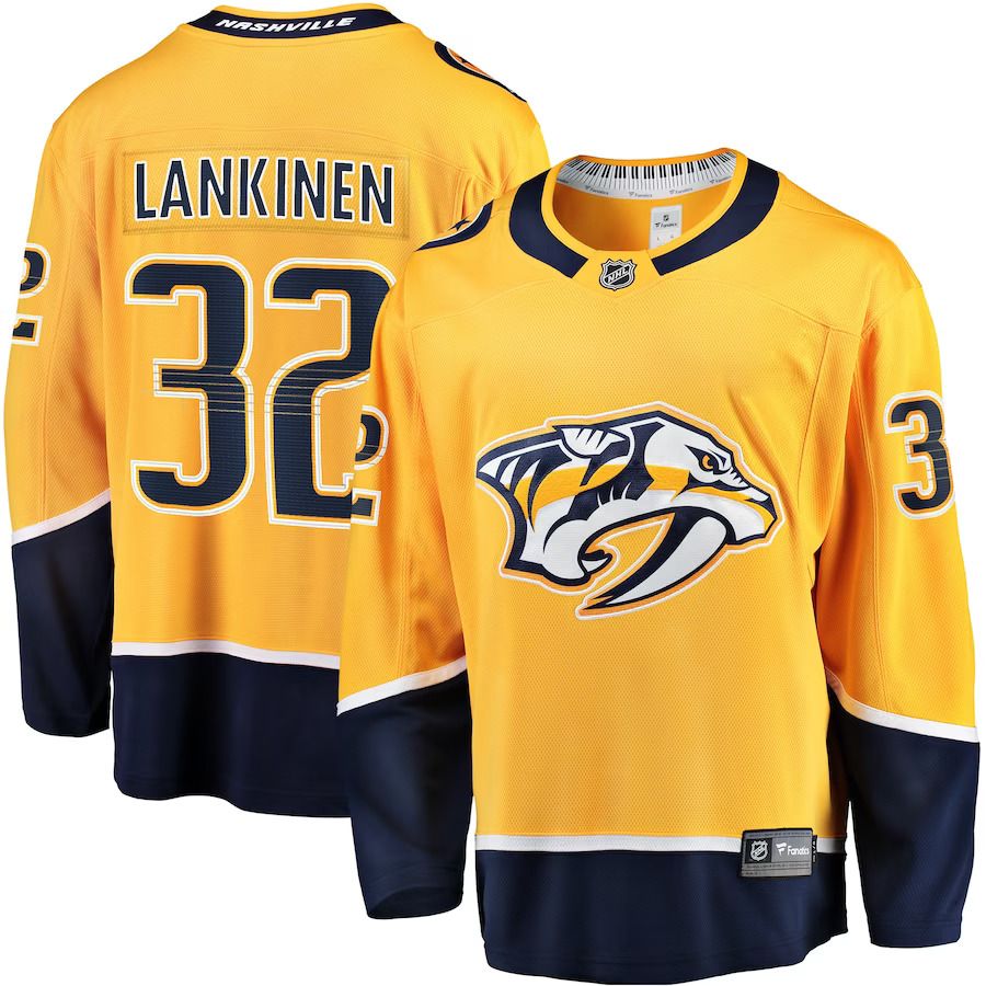 Men Nashville Predators 32 Kevin Lankinen Fanatics Branded Gold Home Breakaway Player NHL Jersey